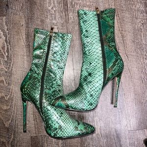 Emerald Snake Print Stiletto Ankle Boots